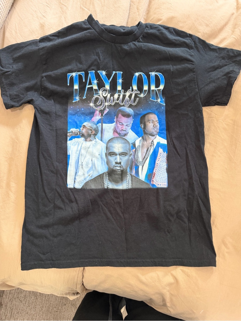 Taylor Swift/Kanye Black Graphic Tee with Blue Accents